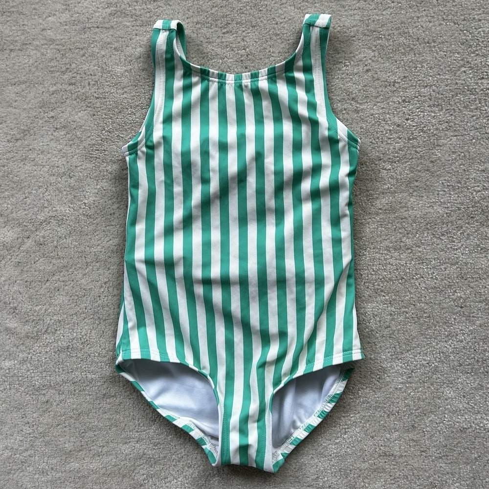 Hanna Andersson Girls 5 One Piece Swimsuit Striped Bow Open Back